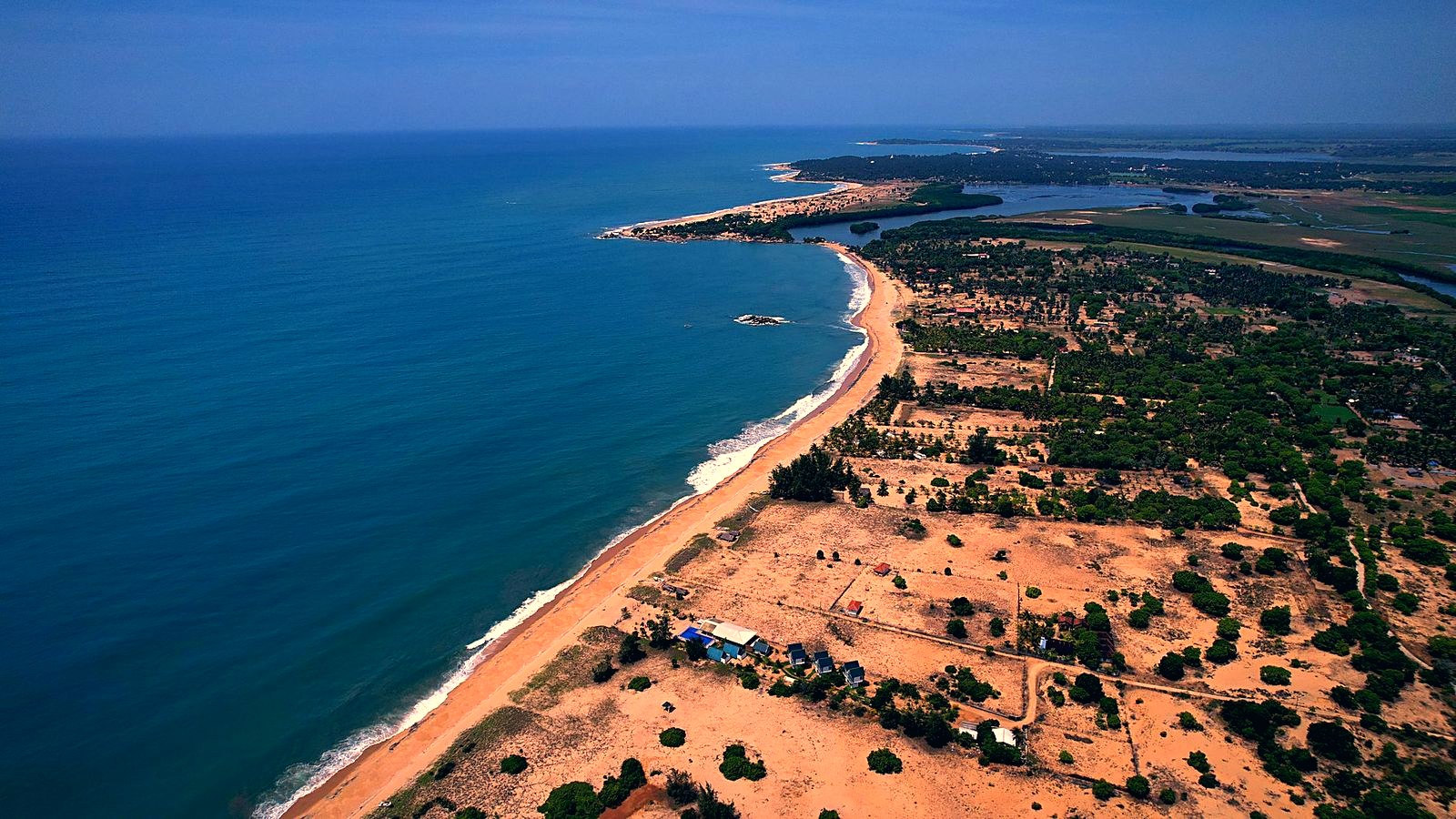Aerial view of the Arugam Bay coastline and beach